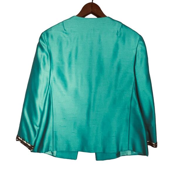 Vintage 60s Size Medium Mod Aqua Shantung Dress Jacket Suit Set Silver Beading - Picture 12 of 16